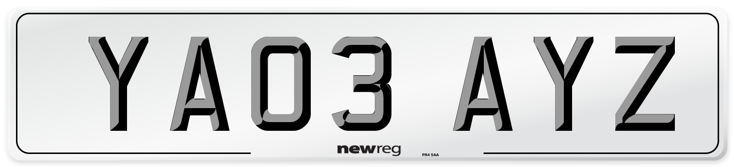 YA03 AYZ Number Plate from New Reg